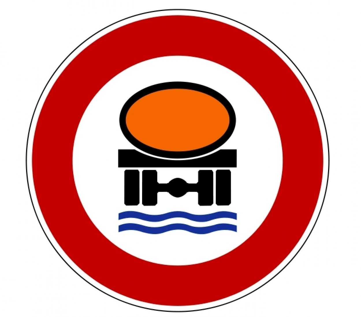 Aufkleber "Verbot für Fahrzeuge mit wassergefährdender Ladung" Schild Ø5-30cm