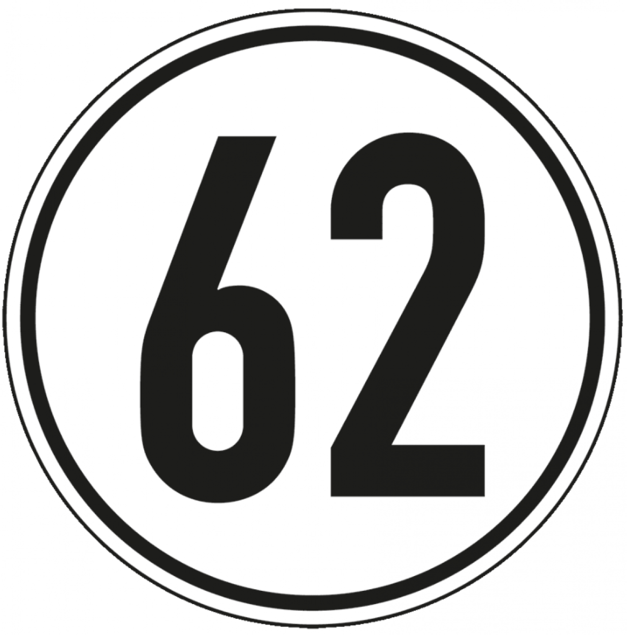 Aufkleber Geschwindigkeits-Schild "62 km/h" Folie gemäß StVZO § 58 | Ø5-30cm