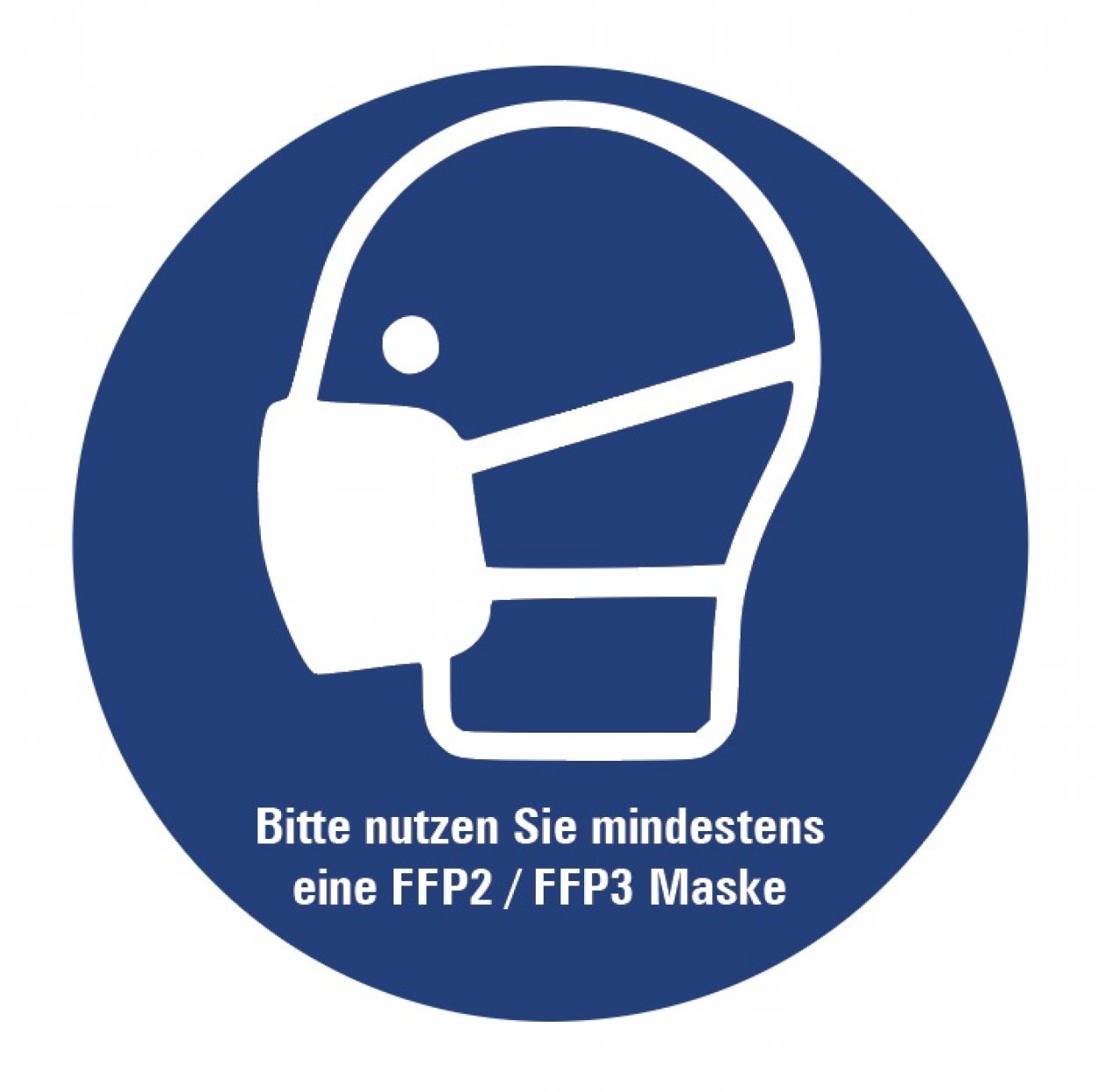 Aufkleber "Bitte nutzen Sie eine FFP-Maske" ISO 7010 Folie Ø5-40cm | 1:1 blau