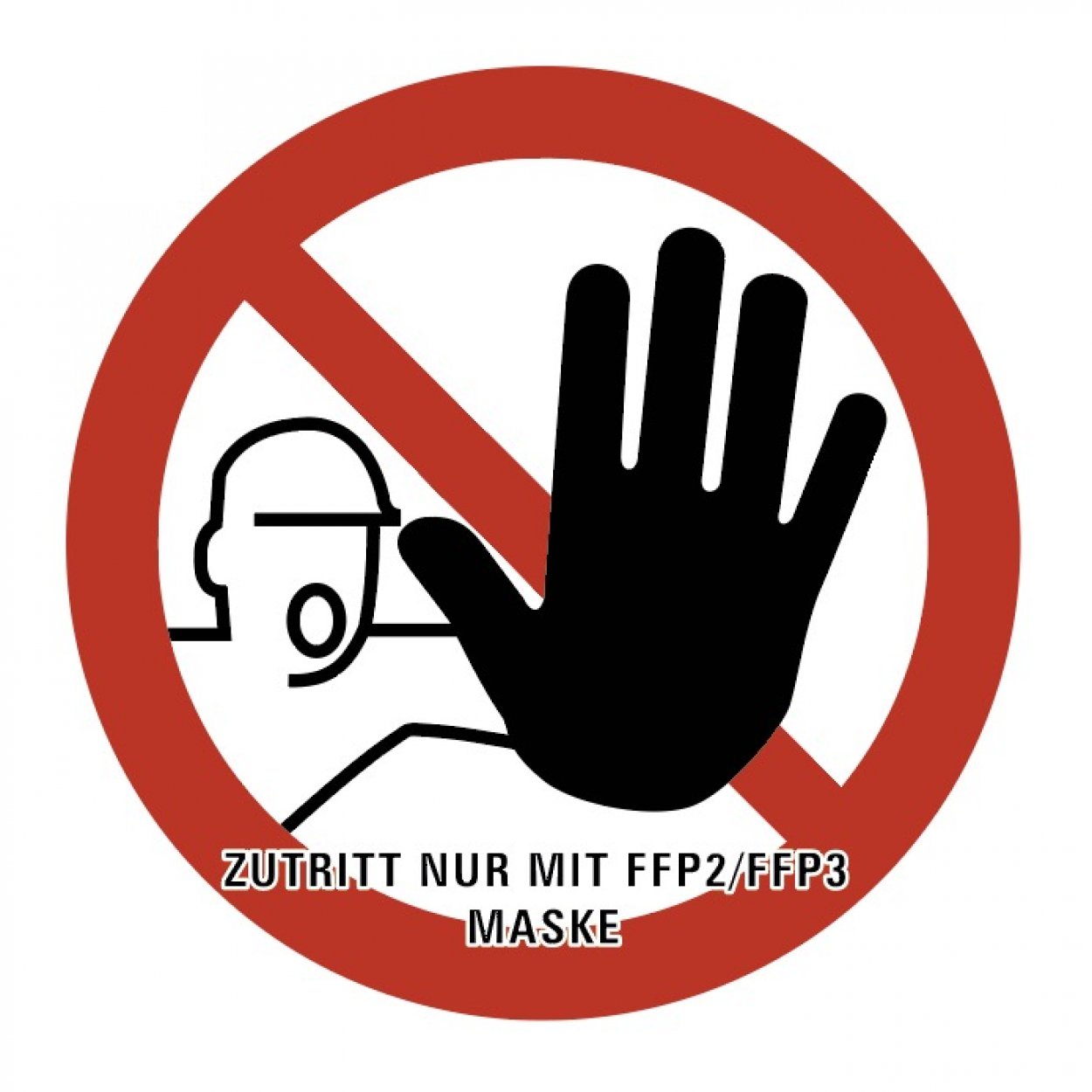 Aufkleber Verbot "Zutritt nur mit FFP-Maske" ISO 7010 Folie Ø5-40cm | rot