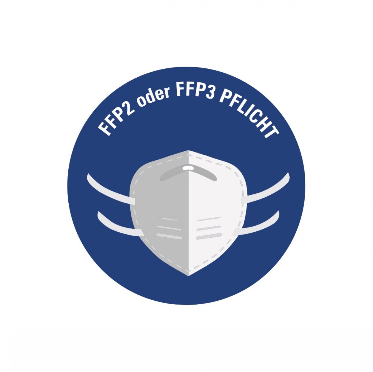 Aufkleber Hinweis "FFP-MASKE PFLICHT" Gebot Schild Folie Ø5-40cm | blau