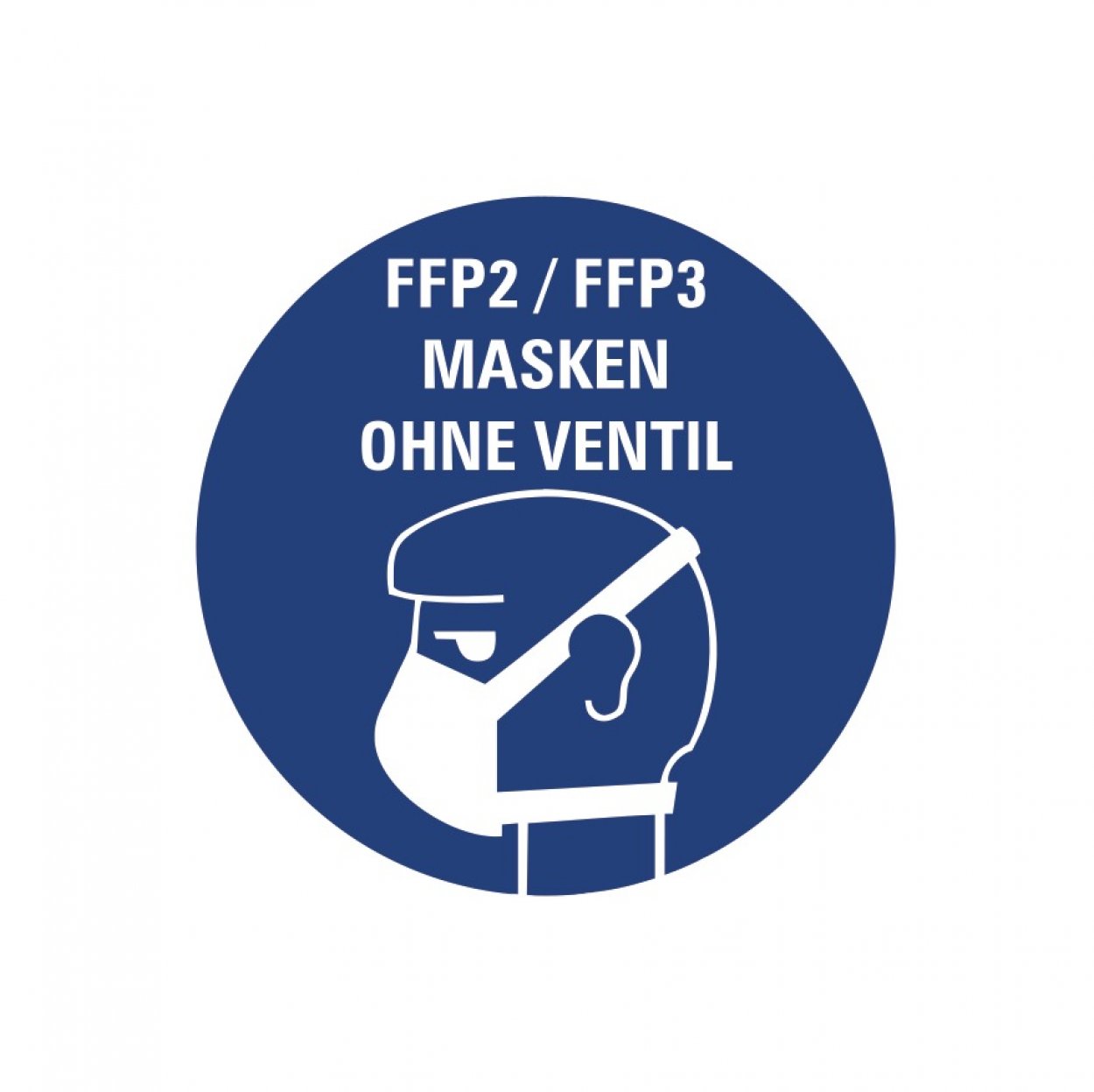 Aufkleber Hinweis "FFP PFLICHT MASKEN OHNE VENTIL" Schild Folie Ø5-40cm | blau