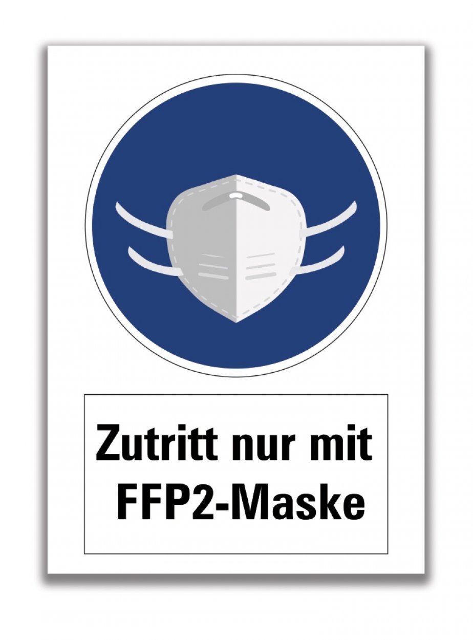 Aufkleber Warnung "Zutritt nur mit FFP-Maske" Hinweis Gebot Schild Folie | blau