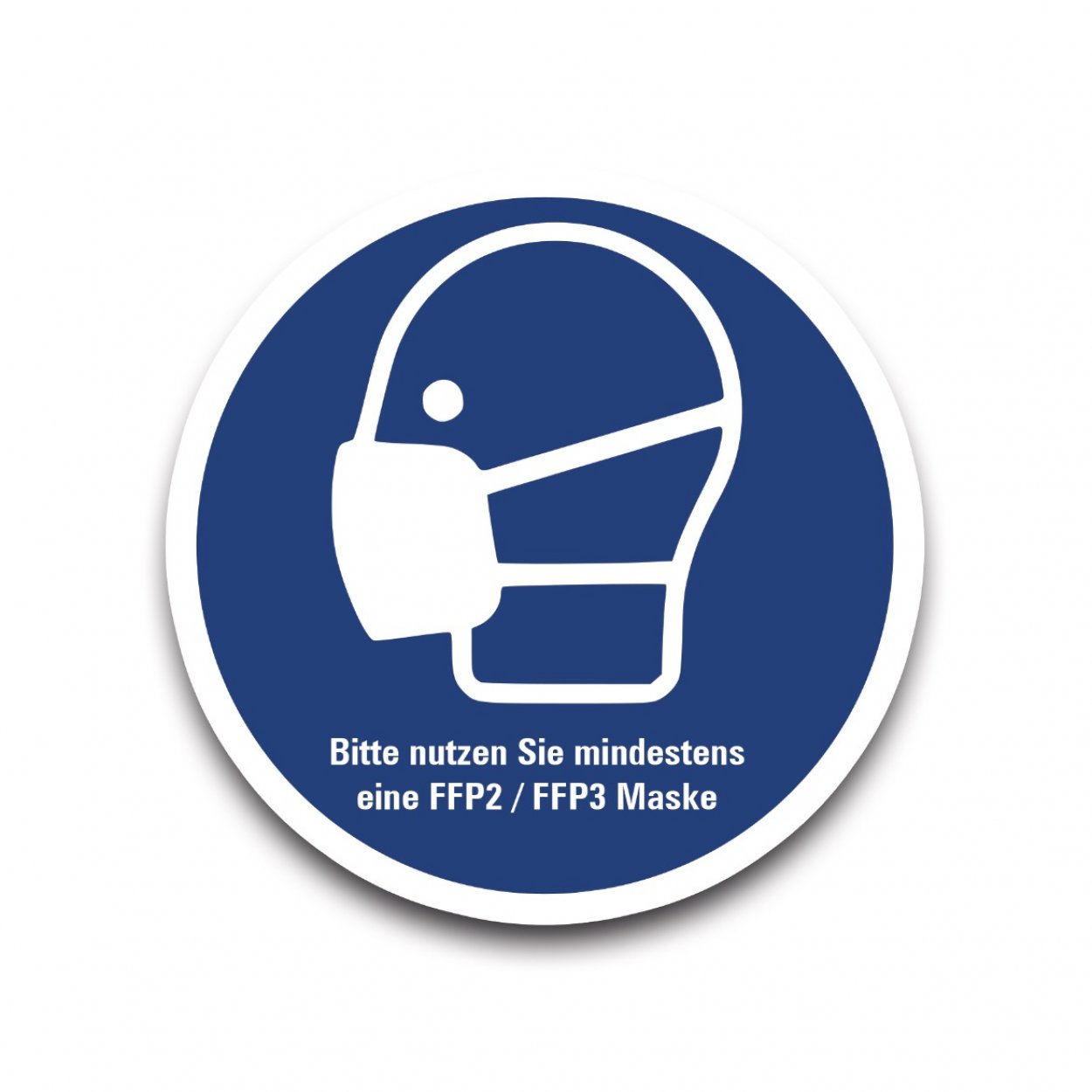 Aufkleber Gebot"Bitte nutzen Sie min. eine FFP Maske" Schild Folie Ø5-40cm, blau