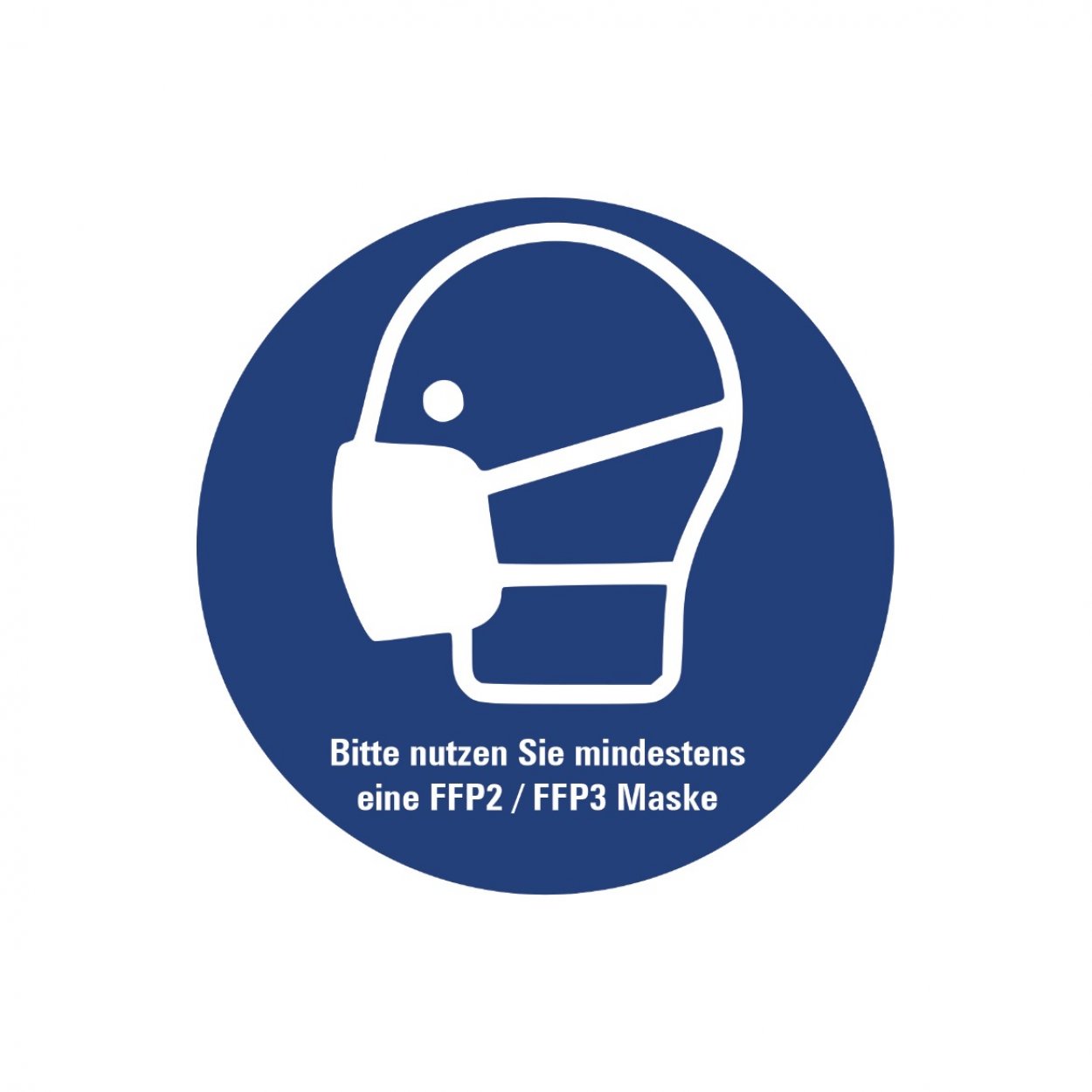Aufkleber Gebot "Bitte nutzen Sie min. eine FFP Maske" Schild Folie Ø5-40cm, blau