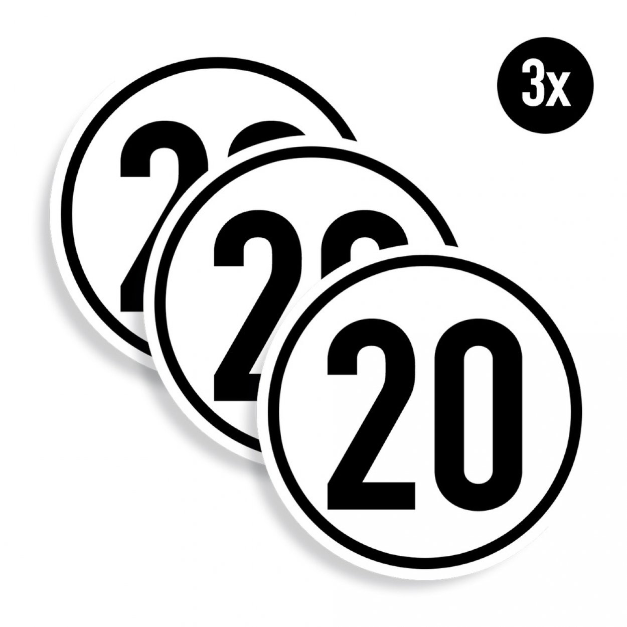 3x Aufkleber Geschwindigkeits-Schild "20 km/h" Folie gemäß StVZO § 58 | Ø5-30cm