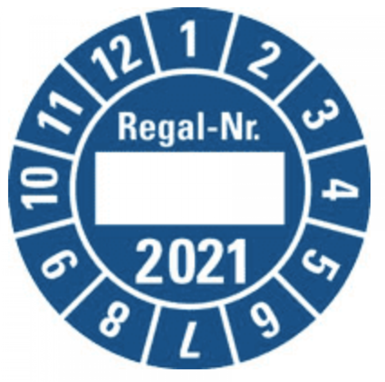 100x Jahresprüfplakette "Regal-Nr. 2021" Aufkleber beschriftbar, blau Ø15-40mm