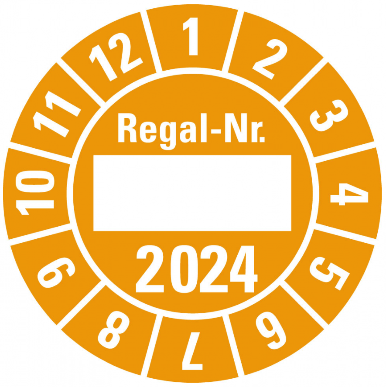 100x Jahresprüfplakette "Regal-Nr. 2024" Aufkleber beschriftbar, orange Ø15-40mm