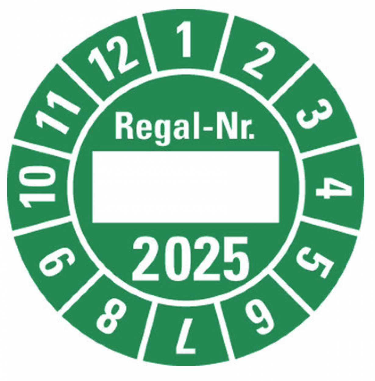 100x Jahresprüfplakette "Regal-Nr. 2025" Aufkleber beschriftbar, grün Ø15-40mm