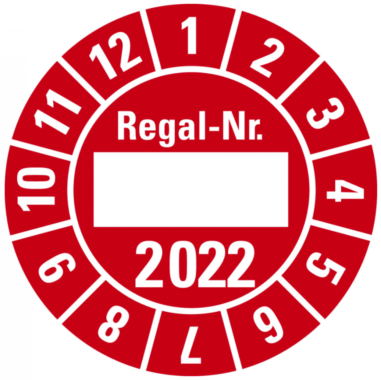 100x Jahresprüfplakette "Regal-Nr. 2022" Aufkleber beschriftbar, rot Ø15-40mm