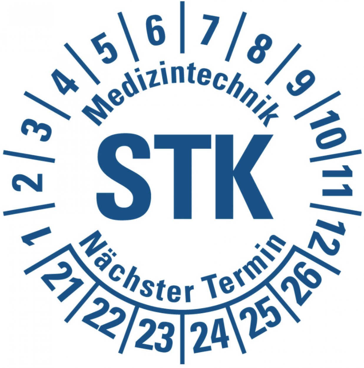 100x Mehrjahresprüfplakette "STK 21-26" Etikett Aufkleber, weiß/blau Ø15-40mm