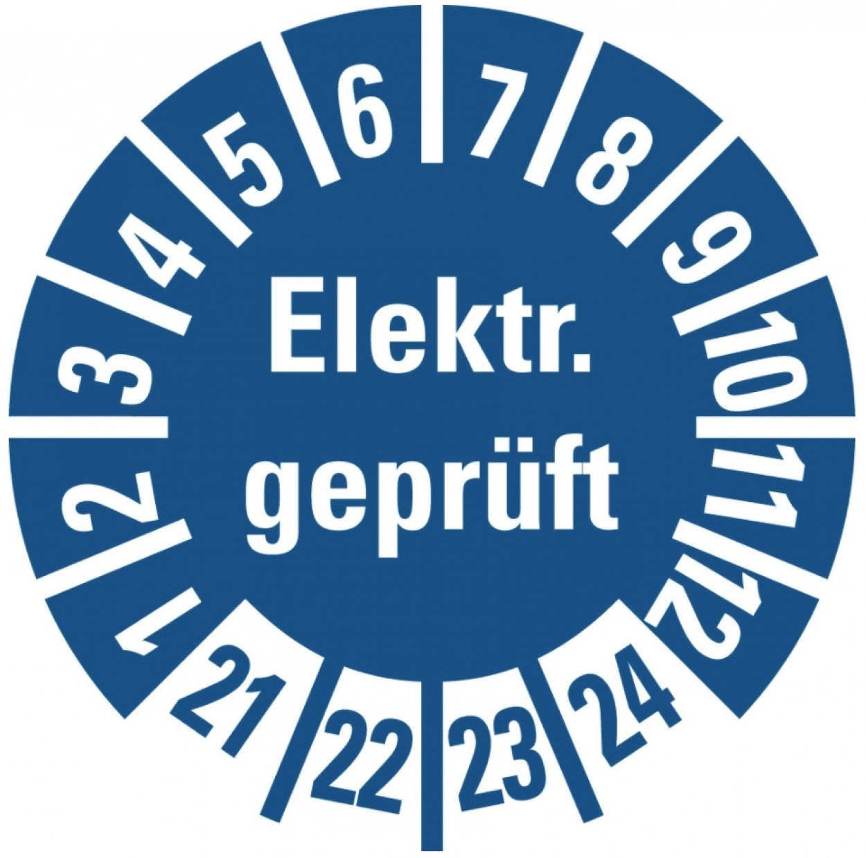 100x Mehrjahresprüfplakette "Elektrisch geprüft 21-24" Aufkleber, blau Ø15-40mm