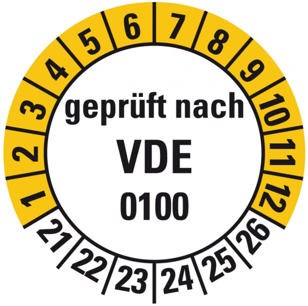 100x Prüfplakette "geprüft nach VDE 0100 | 21-26" Etikett Aufkleber Ø15-40mm