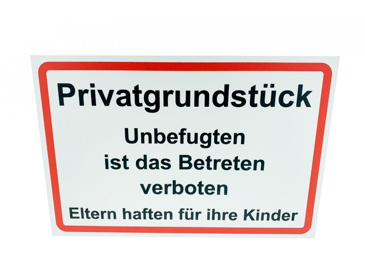 Aluminium-Schild Verbot „Privatgrundstück Unbefugten..“ 3mm Alu Dibond® | 20x30 cm