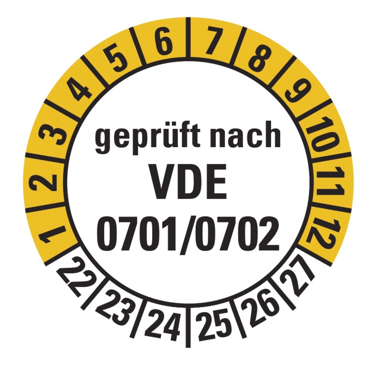 100x Prüfplakette"geprüft nach VDE 0701/0702 | 22-27" Etikett Aufkleber Ø15-40mm