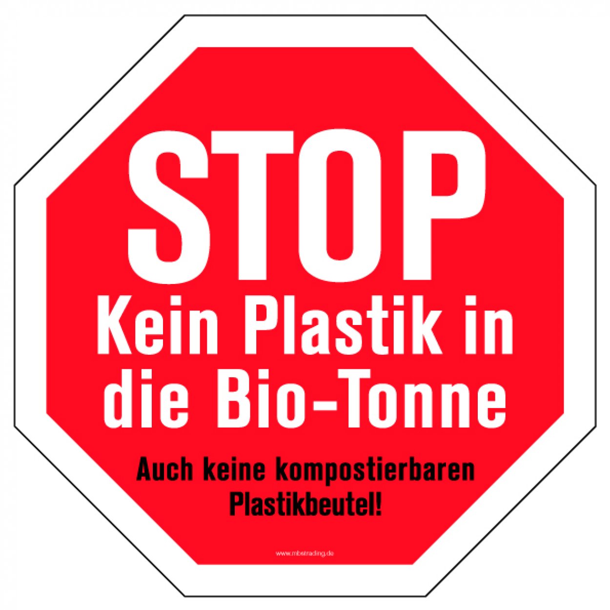 Aufkleber Hinweis „STOP Biotonne..“ Recycling Etikett Oktagon, rot | Größe wählbar