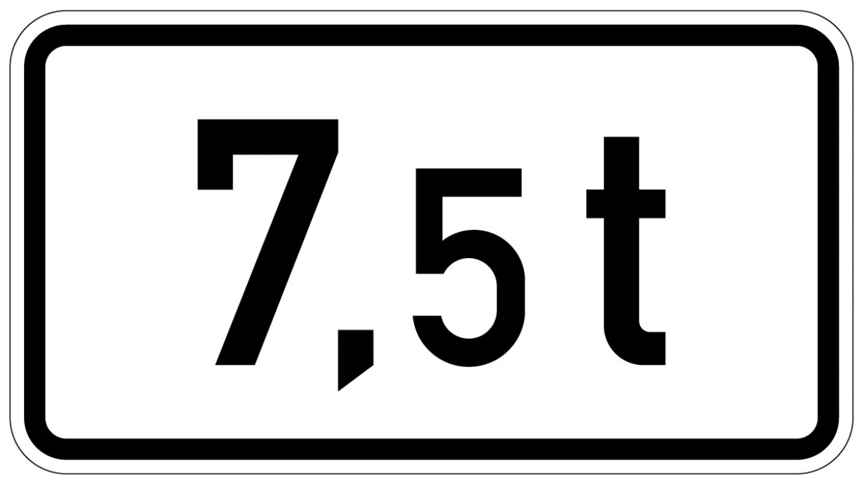 Aufkleber Verkehr Zusatzzeichen Gewichtsangabe "7,5 t" StVO Schild Folie