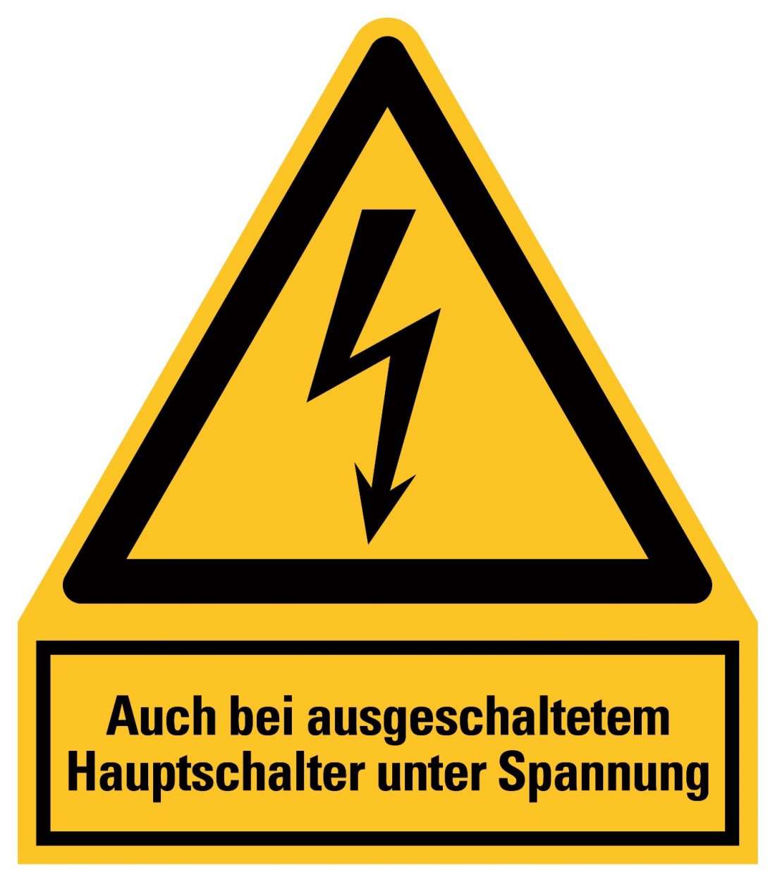Aufkleber „Auch bei ausgeschaltetem Hauptschalter unter Spannung“ Etikett ähnl. ISO 7010 | Größe wählbar Aufkleber „Auch bei ausgeschaltetem Hauptschalter unter Spannung“ Etikett ähnl. ISO 7010 | Größe wählbar