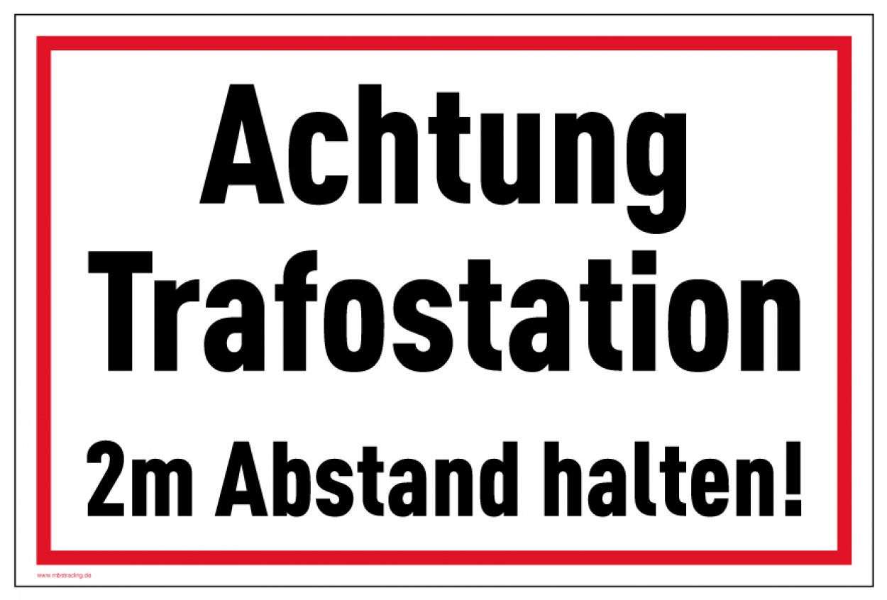 Aufkleber Hinweis "Achtung Trafostation 2m Abstand halten!" Warn Schild Folie