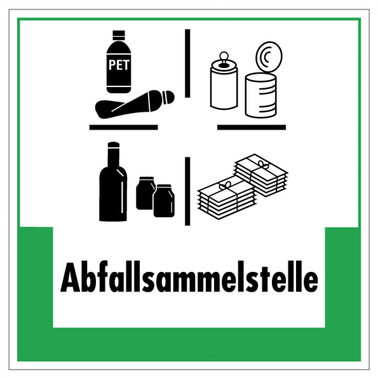 Aufkleber Abfallkennzeichnung "Abfallsammelstelle" Schild Folie, grün | 5-40cm