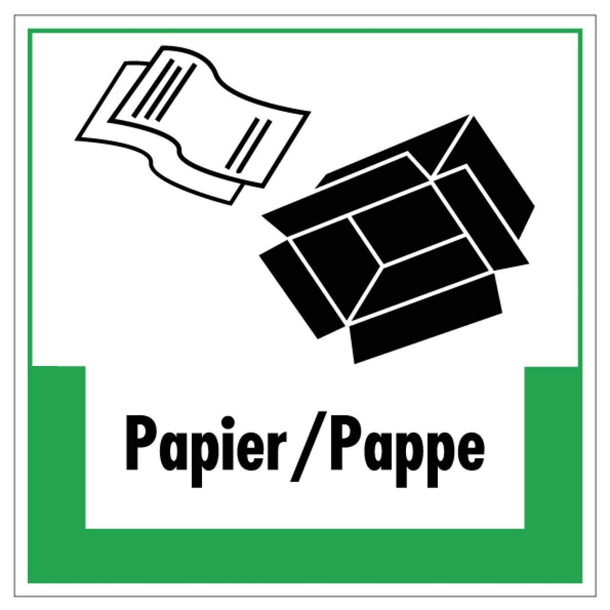 Aufkleber Abfallkennzeichnung „Papier/Pappe“ Recycling Etikett, grün | Größe wählbar Aufkleber Abfallkennzeichnung „Papier/Pappe“ Recycling Etikett, grün | Größe wählbar