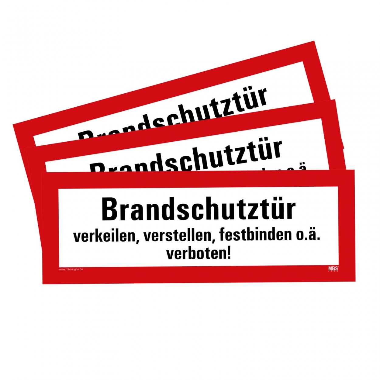 3x Aufkleber „Brandschutztür verkeilen...“ Etikett nach DIN 14406 | 29,7x10,5 cm