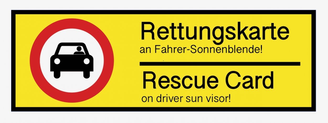Hinterglasaufkleber KfZ „Rettungskarte an Sonnenblende“ DE/EN Schild Folie