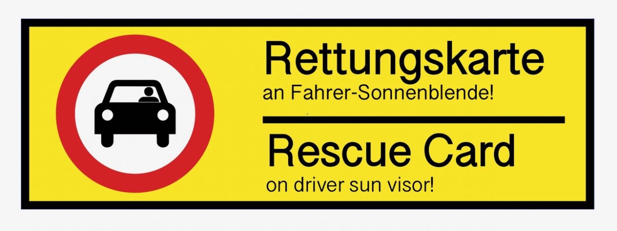 Hinterglasaufkleber KfZ „Rettungskarte an Sonnenblende“ DE/EN Etikett | Größe wählbar