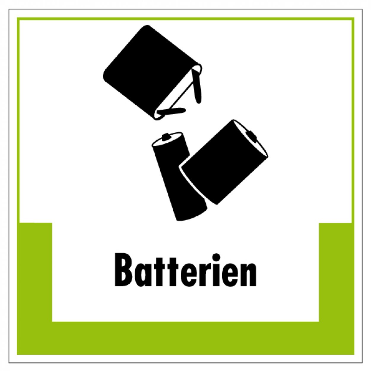 Aufkleber Abfallkennzeichnung „Batterien“ Recycling Etikett, grün | Größe wählbar Aufkleber Abfallkennzeichnung „Batterien“ Recycling Etikett, grün | Größe wählbar