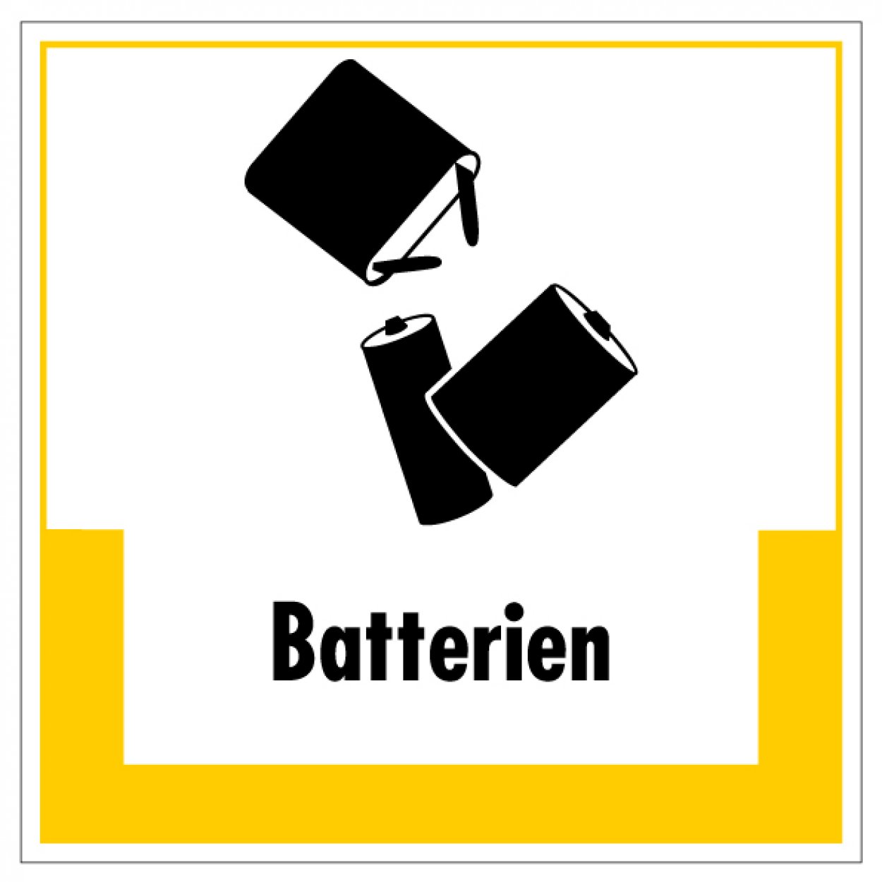 Aufkleber Abfallkennzeichnung "Batterien" Recyling Schild Folie, gelb | 5-40cm