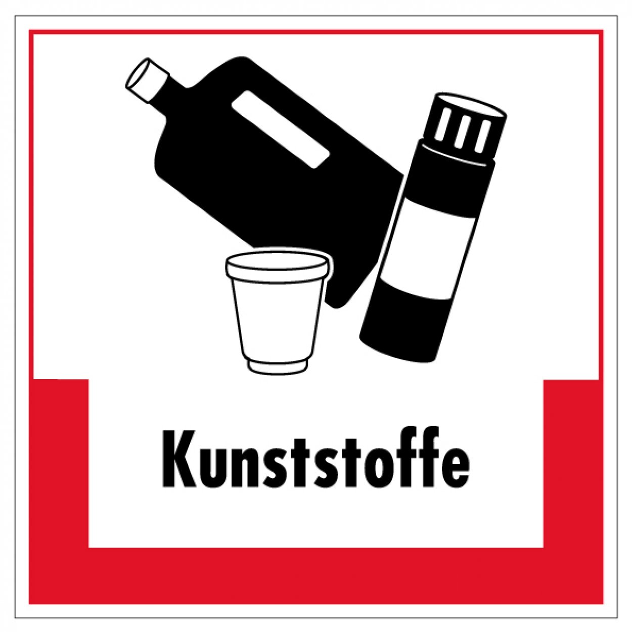 Aufkleber Abfallkennzeichnung "Kunststoffe" Recycling Schild Folie, rot | 5-40cm