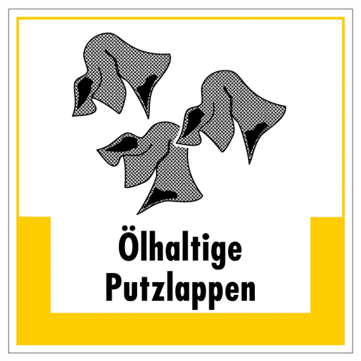 Aufkleber Abfallkennzeichnung "Ölhaltige Putzlappen" Schild Folie, gelb | 5-40cm