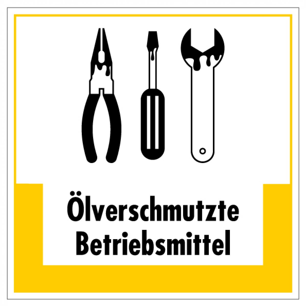 Aufkleber Abfallkennzeichnung „Ölvers. Betriebsmittel“ Etikett, gelb | Größe wählbar Aufkleber Abfallkennzeichnung „Ölvers. Betriebsmittel“ Etikett, gelb | Größe wählbar