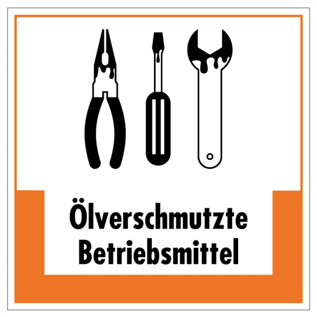 Aufkleber Abfallkennzeichnung"Ölvers. Betriebsmittel" Schild Folie orange 5-40cm