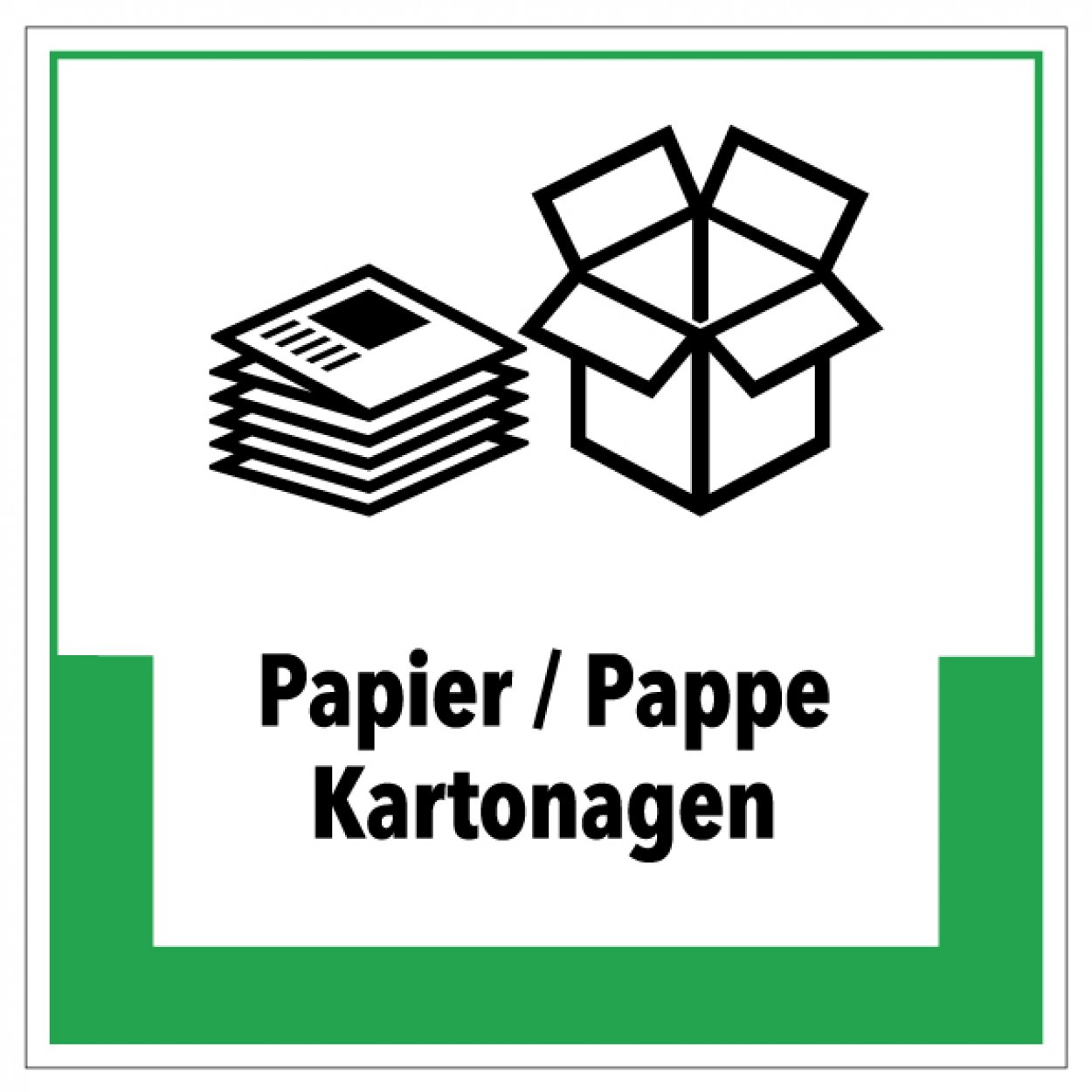 Aufkleber Abfallkennzeichnung "Papier/Pappe Kartonagen" Schild Folie grün 5-40cm