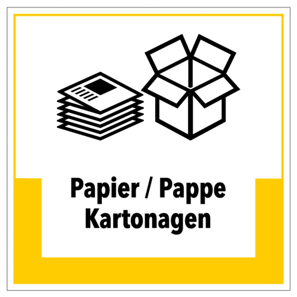 Aufkleber Abfallkennzeichnung „Papier/Pappe Kartonagen“ Etikett, gelb | Größe wählbar Aufkleber Abfallkennzeichnung „Papier/Pappe Kartonagen“ Etikett, gelb | Größe wählbar