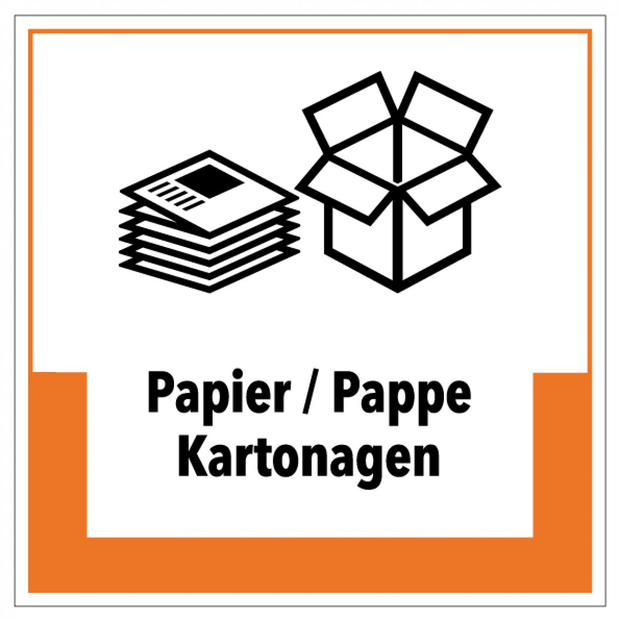 Aufkleber Abfallkennzeichnung"Papier/Pappe Kartonagen"Schild Folie orange 5-40cm