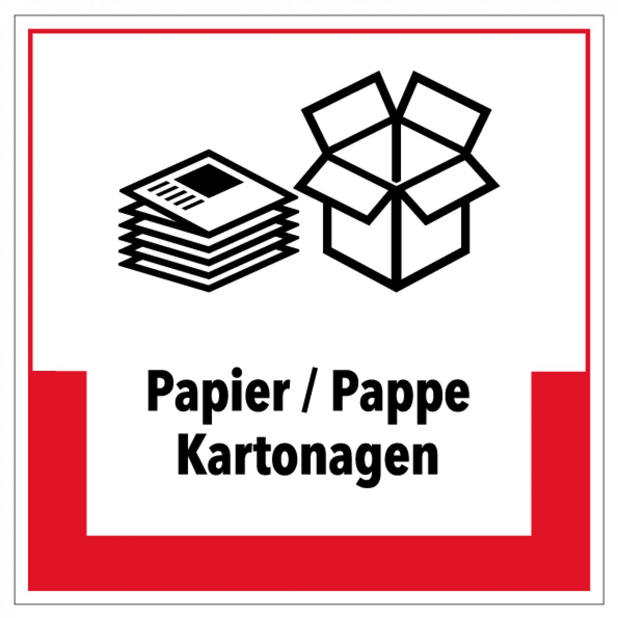 Aufkleber Abfallkennzeichnung "Papier/Pappe Kartonagen" Schild Folie, rot 5-40cm