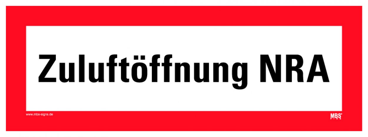 Aufkleber Hinweis "Zuluftöffnung NRA" Schild Folie ähnl. DIN 4066 | 297x105mm