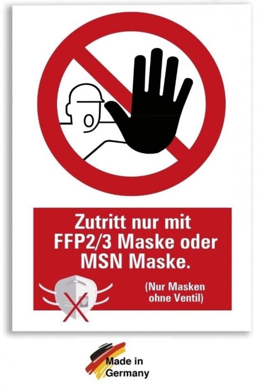 Aufkleber Verbot Zutritt nur mit FFP2/3-Maske oder MSN-Maske Schild Folie | rot ähnl. ISO 7010 | 15x21cm Made in Germany