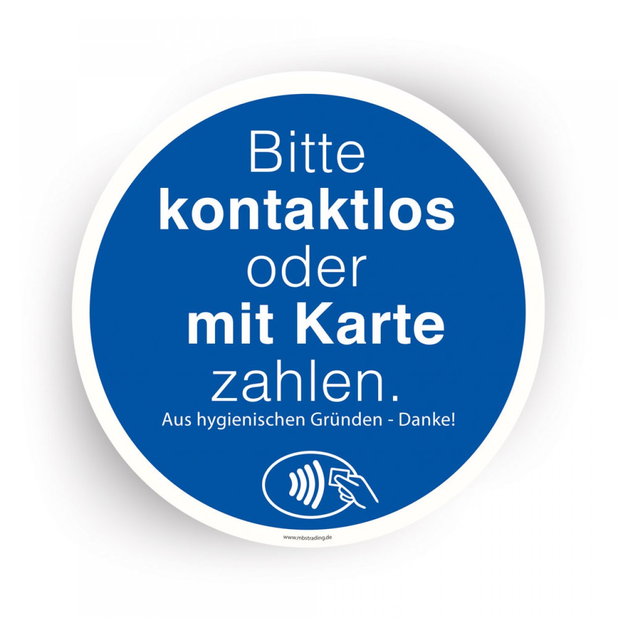 Aufkleber „Bitte kontaktlos oder mit Karte Zahlen“Etikett, blau | Größe wählbar