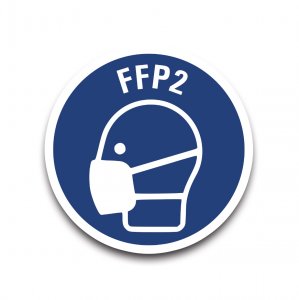 Aufkleber Gebot "FFP2" ähnl. ISO 7010 Hinweis Schild Folie Ø5-40cm | blau